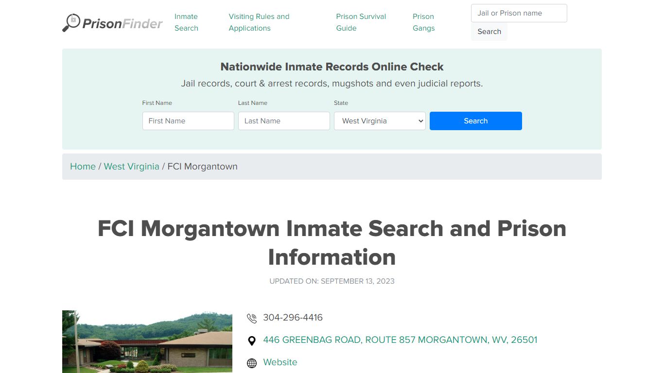 FCI Morgantown Inmate Search and Prison Information