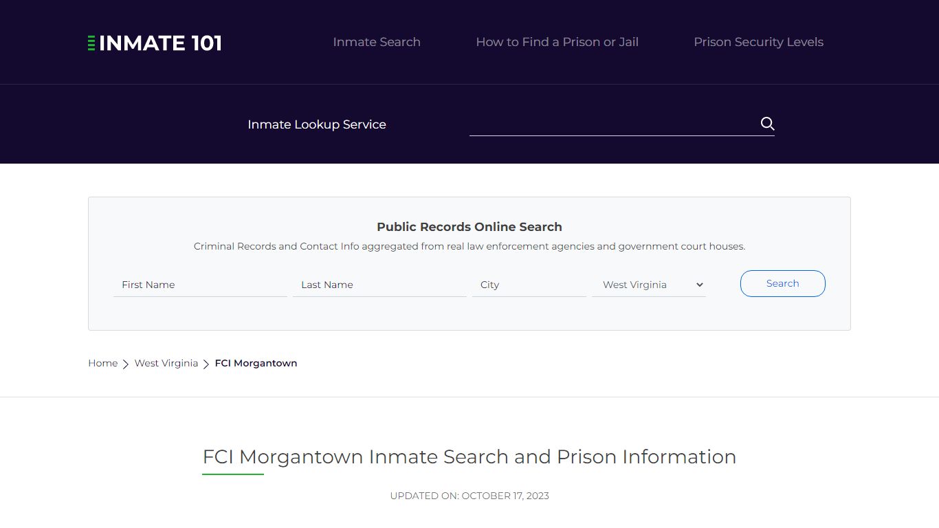 FCI Morgantown Inmate Search | Lookup | Roster