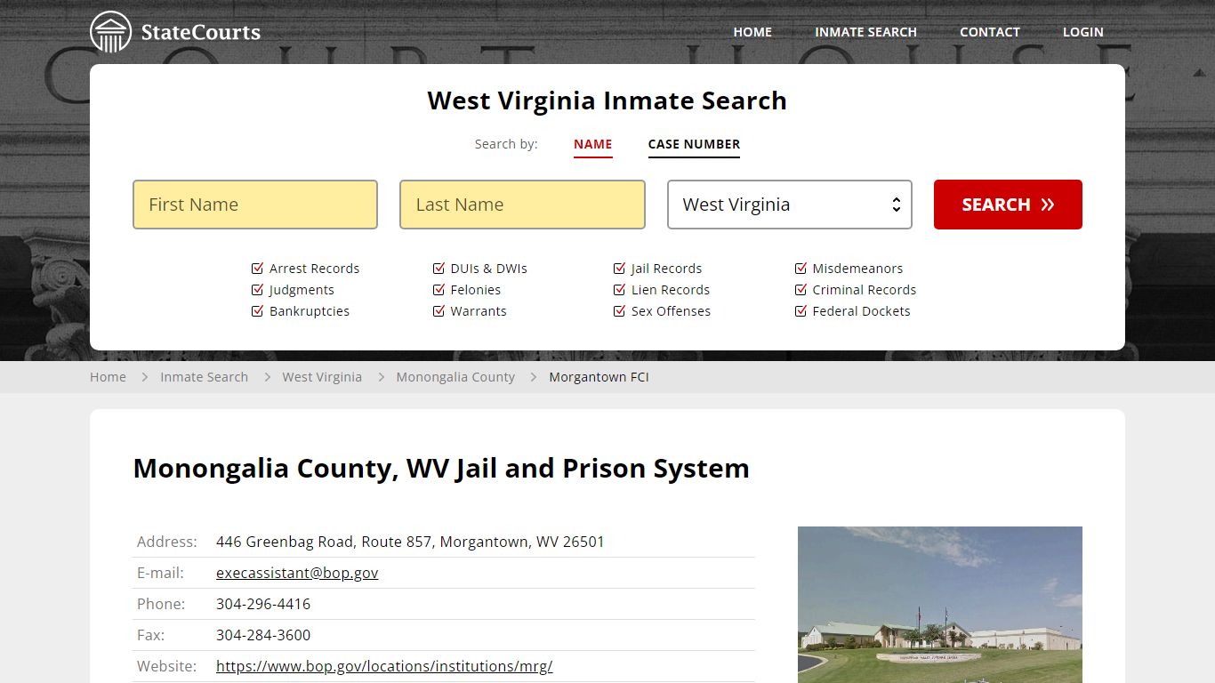 Morgantown FCI Inmate Records Search, West Virginia - StateCourts