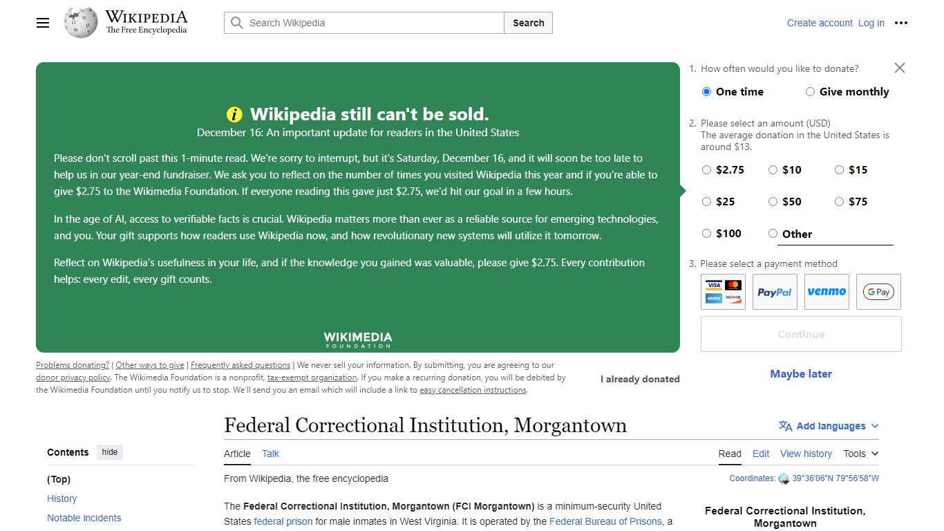 Federal Correctional Institution, Morgantown - Wikipedia